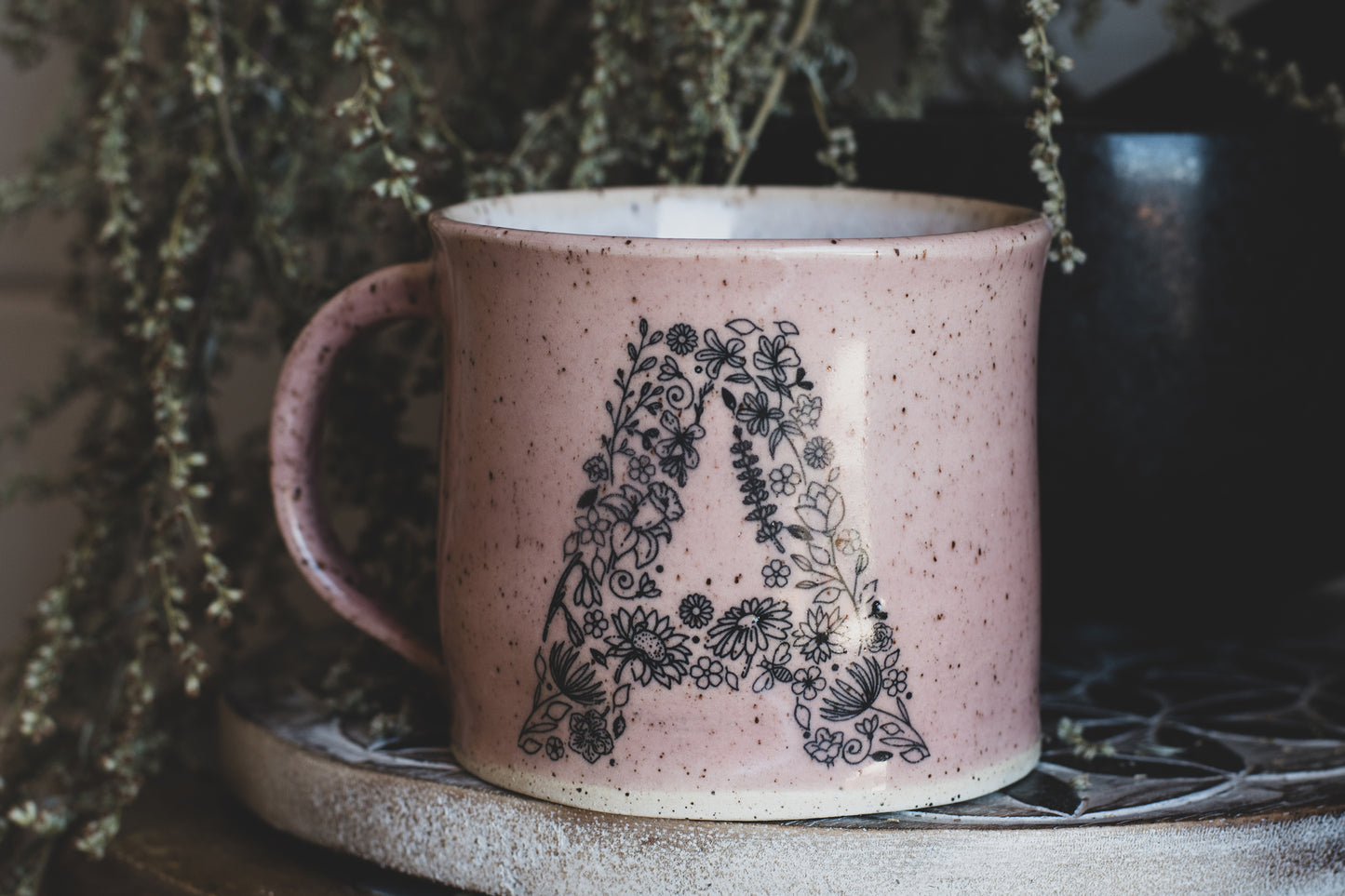 Monogram Mug "A" in Cherry Blossom