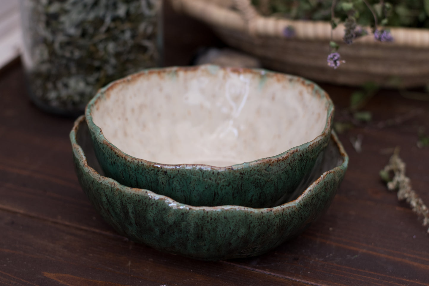 Pinch Pot Serving Bowls in Monstera